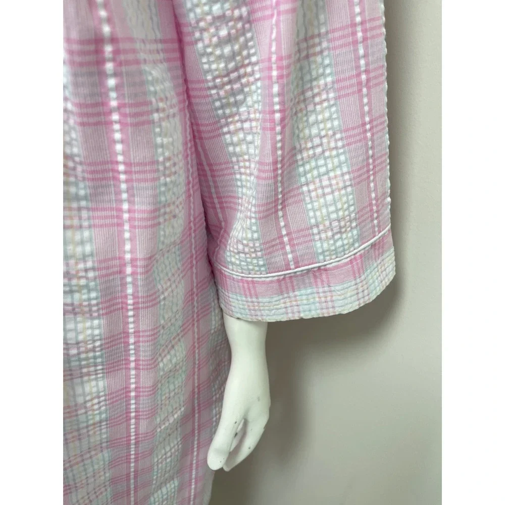 Miss Elaine Pink Plaid Seersucker Zip Front House Coat Robe Plus Size 1X